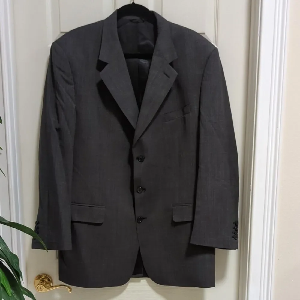 Goly LTD Custom Men's Dark Grey Tailored 100% Italian Wool Suit Single Vent 48R